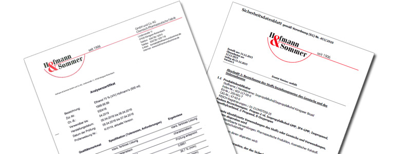 Zwei Analysenzertifikate von Hofmann & Sommer