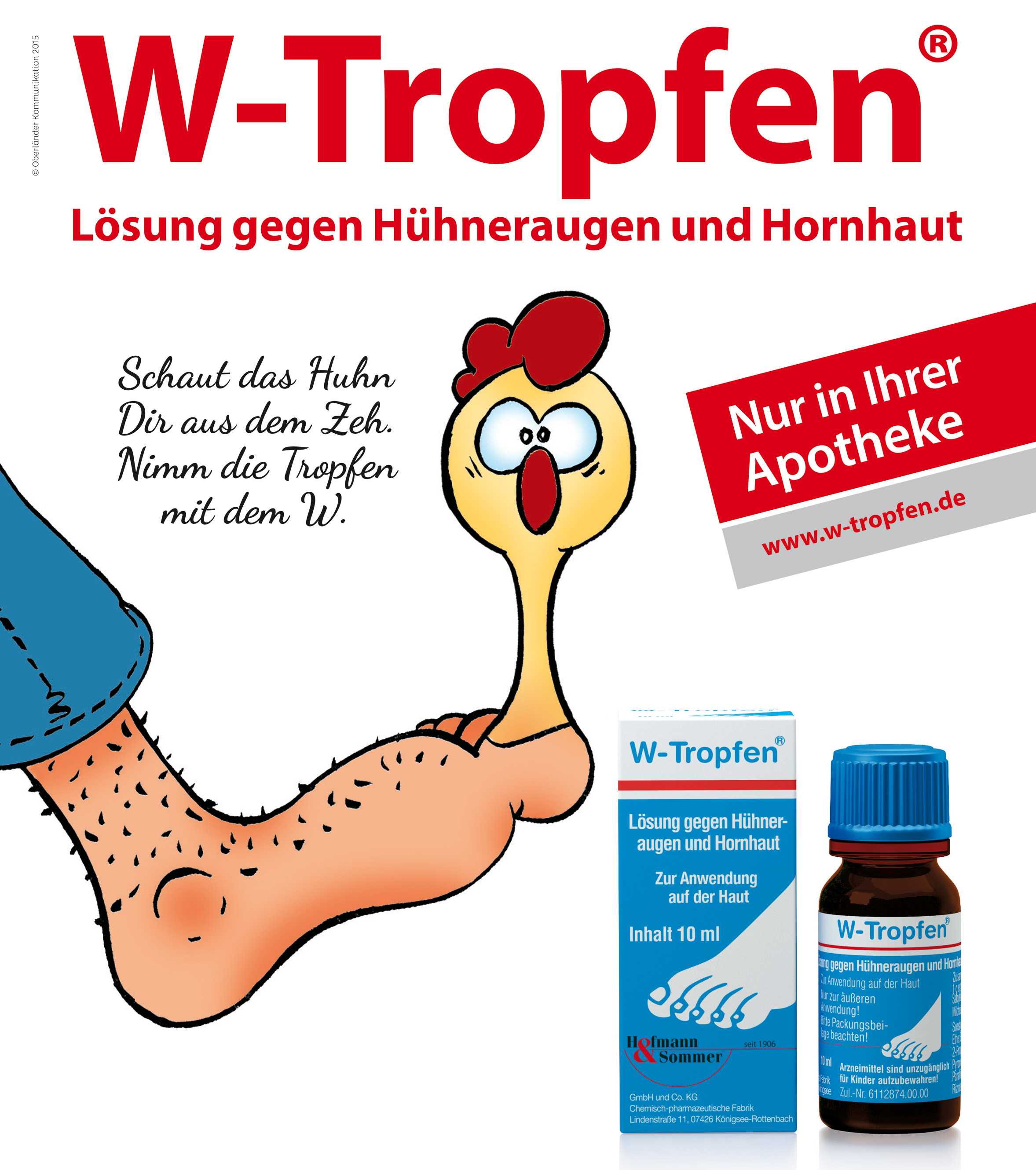 Ein Huhn schaut aus einen Zeh heraus (Comic).